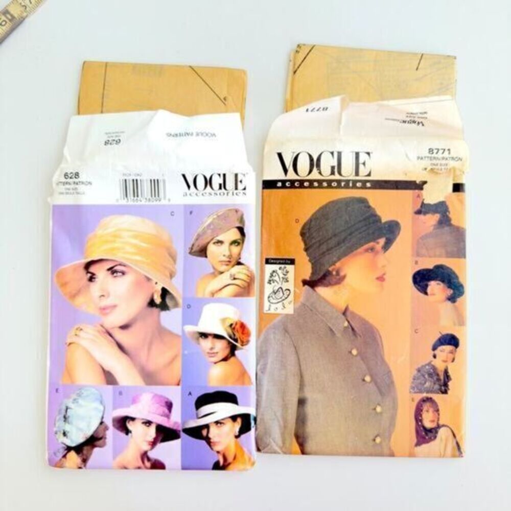 Set of 2 Uncut Vogue Accessories Hats Patterns 628 & 8771 Lola Vintage 90s